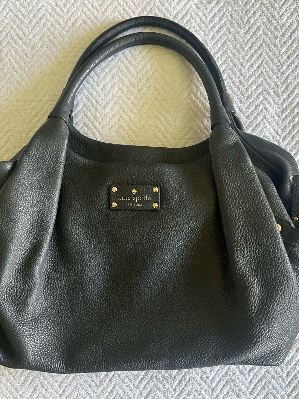 kate spade Grey Pebbled Genuine Leather Shoulder Bag with Gold Hardware